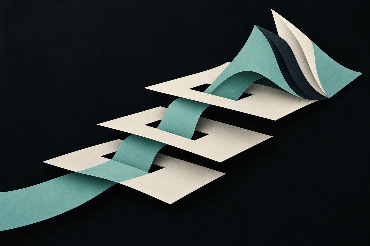A jade ribbon connecting ivory page layers