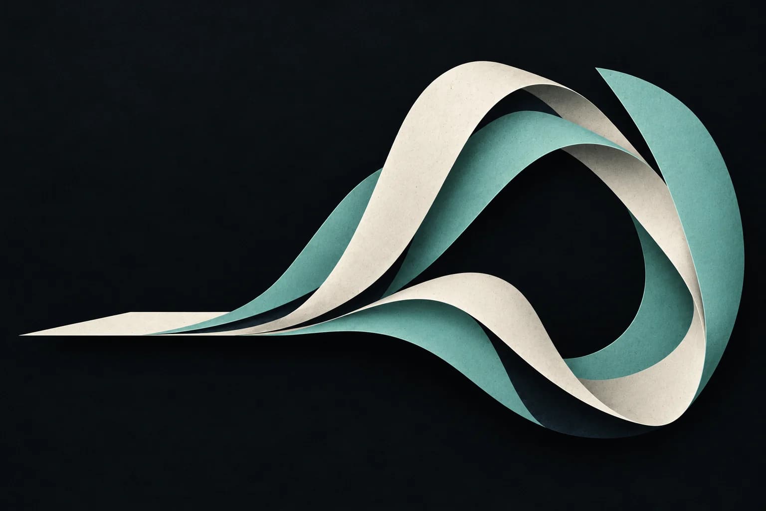 Ivory and jade paper curves opening into a listening space
